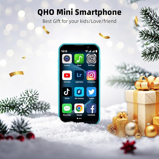 QHO Mini Phone Unlocked Mini Smartphone for Kids World's Smallest Cell Phone 3.0" HD Touch Screen Quad Core Dual Sim Card Face ID Android Compact Small Mobile Phones 2GB+16GB (Dark Blue)