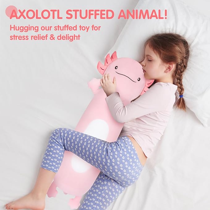 22" Giant Pink Axolotl Stuffed Animal, Cute Soft Long Axolotl Plush Large Body Pillow Big Squishy Plushies Toy, Gift for Kids, Boys, Birthdays