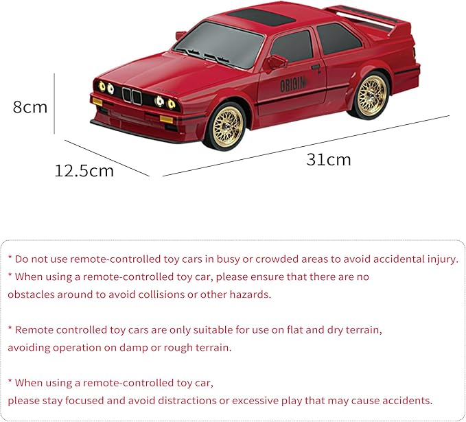1:16 Scale RC Drift Car, 30KM/H 4WD 2.4GHz Remote Control Cars with LED Light, Racing and 4 Drifting Wheels, 3 Rechargeable Batteries, Perfect Toy Gift for Teen Adults Red