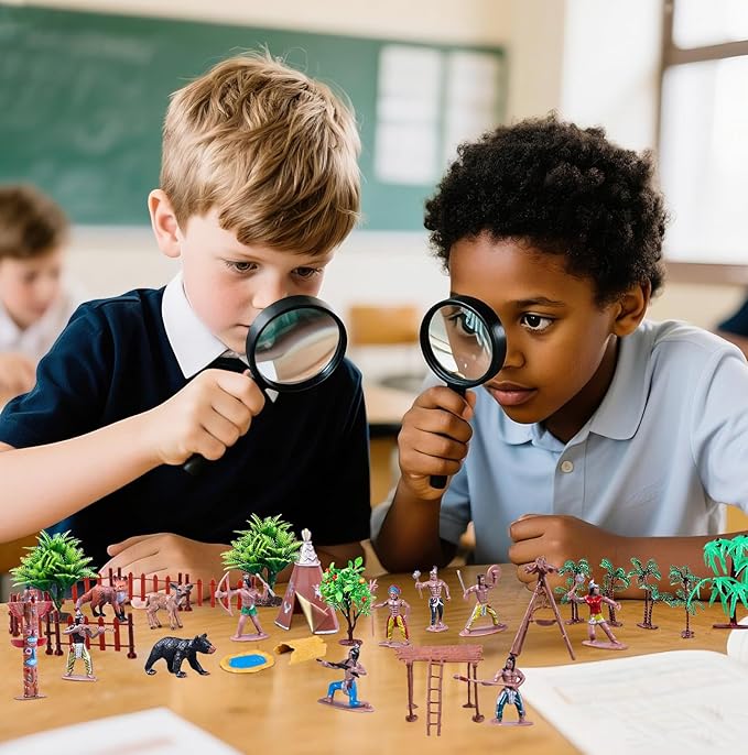 31Pcs Native American Village Playset, Assorted Indigenous People Figures with Tepee, Totem Pole, Fence, Trees, Animals, Tribal Cultural History Educational School Project Toys for Kids