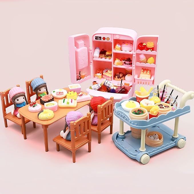 Mini Dollhouse Fridge Miniature Dollhouse Refrigerator Mini Fridge Toy Mini Toy Refrigerator Kids Play Kitchen Furniture Toy Set