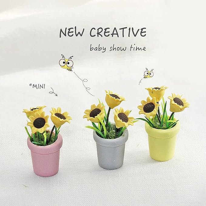 1Pc Miniature Sunflower, 1/12 Scale Miniature Dollhouse Accessories Decor, Resin Doll House Mini Sunflower Imagination Cultivation Lightweight Dollhouse Decor (Gray)
