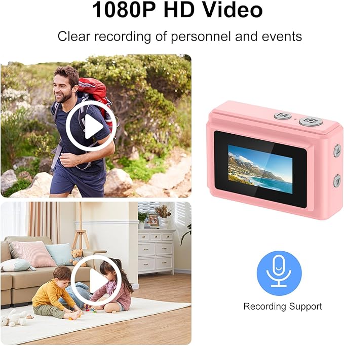 Tangxi Mini Keychain Digital Camera for Students, 1080P 12MP Small Camera Video Recorder, 6 Filters, 0.96 Inch LED Display for Travel Study Recording (Pink)