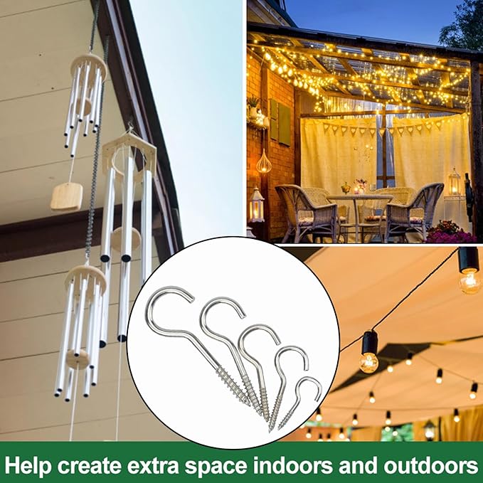 BJUTYEU 125 Pieces of Screw Cup Hook Set 5 Sizes Ceiling Small Hooks Wardrobe Decoration Hanging Accessories for Hanging Outdoor or Indoor use (0.98" 1.41" 1.57" 1.96" 2.36") (Silver)