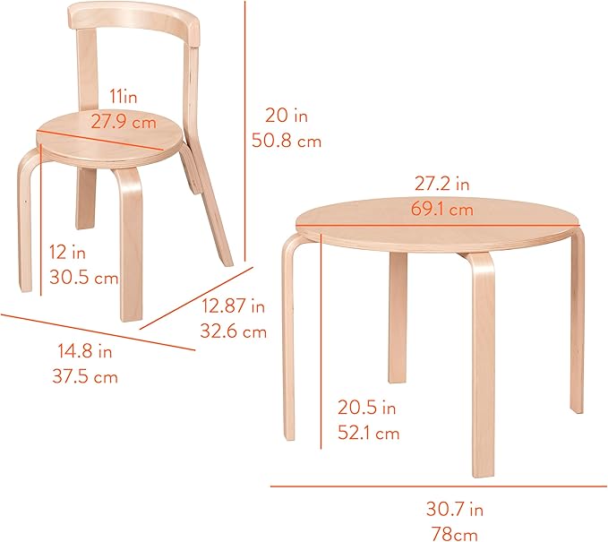 Bentwood Kids Table and Chairs Set, Kids Furniture, Natural, 5-Piece