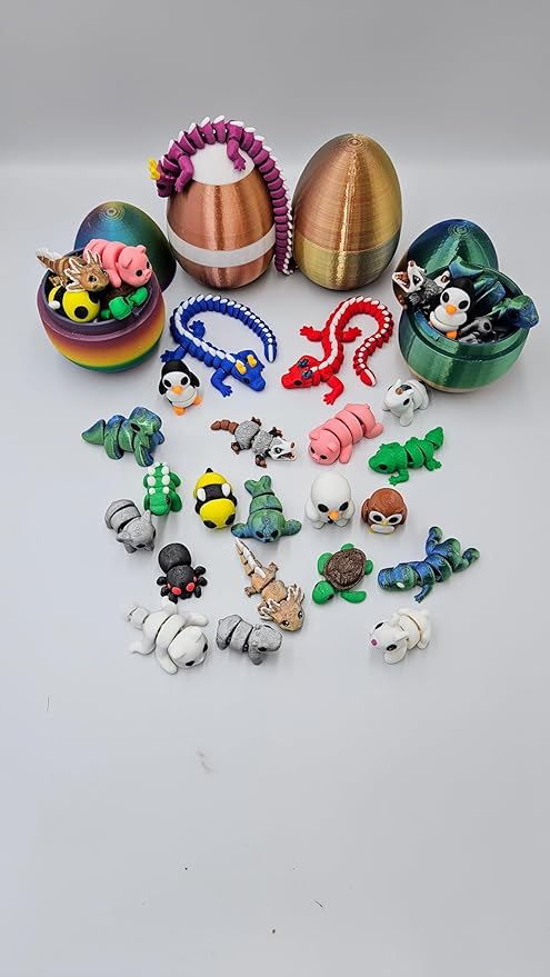 5 Pack Mystery Mini Animal Packs - 3D Printed Articulating Figurines - Unique and Fun Designs Includes Mystery Egg - Stress Relief (5 Pack)