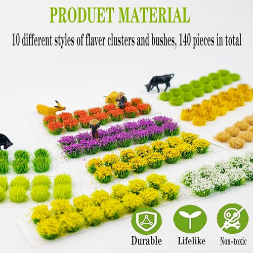 140Pcs DIY Miniature Colorful Flower Cluster Self Adhesive Flower Vegetation Groups Static Grass Tufts for Train Landscape Railroad Scenery Sand Military Layout Model Miniature Bases and Dioramas