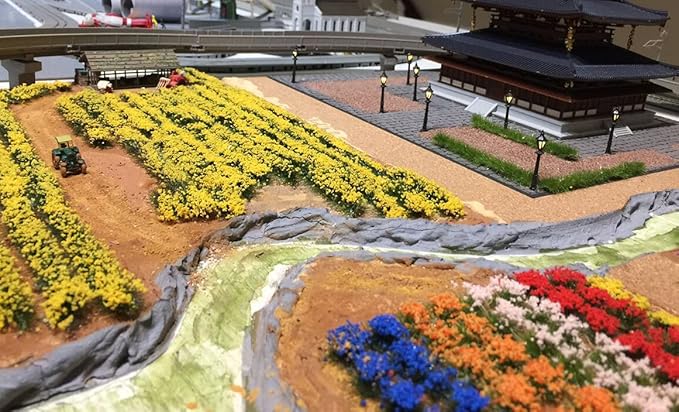 Warmtree 10 Pcs DIY Miniature Colorful Flower Strips Self Adhesive Flower Cluster Static Grass Tufts for Train Landscape Railroad Scenery Sand Military Layout Model Miniature Bases and Dioramas