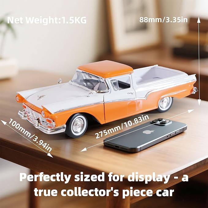 1957 Ford Ranchero 1:18 Diecast Model Officially Licensed Alloy Collection Car w/Working Doors & Hood, Classic Pickup for Kids Men and Teens Dad 14+ Year