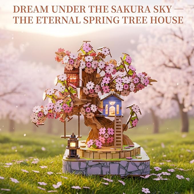 Sakura Tree House DIY Miniature Kit, 3D Wooden Puzzle Japanese Cherry Blossom Model, Bonsai Craft Building Set for Adults,Craft Kits for Adults,Unique Home Decor Gift for Family & Friends