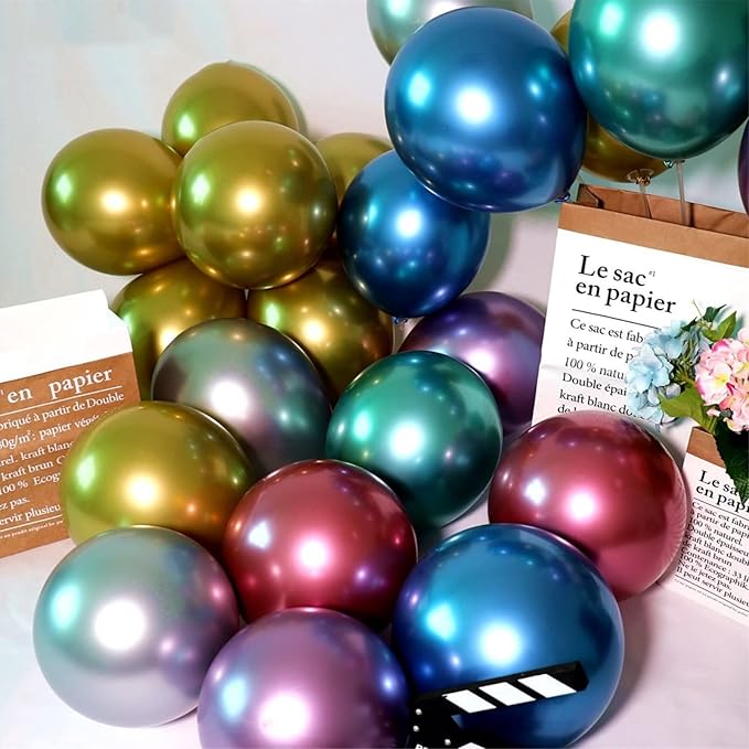 5 inch Metallic Blue Balloons, 100 pcs Thick Shiny Chrome Blue Latex Party Balloon (Metallic Blue)