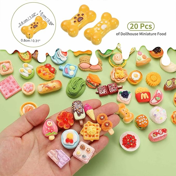 Dollhouse Miniature Food, Cute Mixed Bone Biscuits Figures Toys Mini Resin Foods Trinkets for Pretend Play Kitchen Cooking Game & Doll House Decor (Mixing Colors, 20pcs)