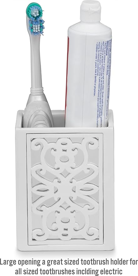 Creative Scents Mirror Janette White Bathroom Accessories Set - Decorative 4 Piece Bathroom Set - Mirrored Bathroom Accessory Set Includes: Soap Dispenser, Toothbrush Holder, Tumbler and Soap Dish