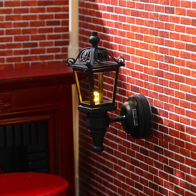 NUOBESTY 2pcs Miniature Wall-Mounted Lamps Mini Black Metal Wall Sconces for Dollhouse Lighting Accessory Battery Operated