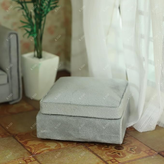 iLAND Dollhouse Furniture Miniature Sectional Couch Set Fit 1/12 Scale Accessories for Doll House Décor and 3 to 6 inches Doll Figure, Modern Light Grey Velvet Sofa Elegant & Classic