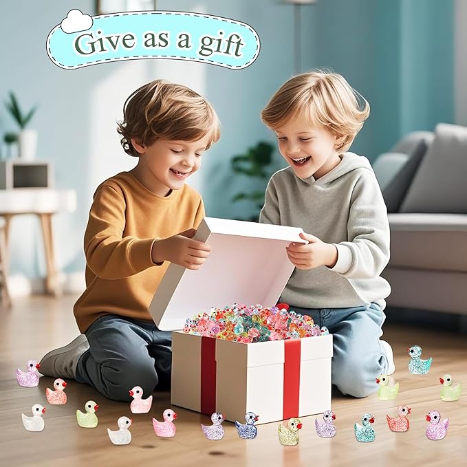 240PCS Mini Glitter Ducks Resin Tiny Ducks for Miniature Landscape Plastic Small Animal Little Figures for Hide Prank Fairy Garden Accessories Dollhouse Aquarium Decor