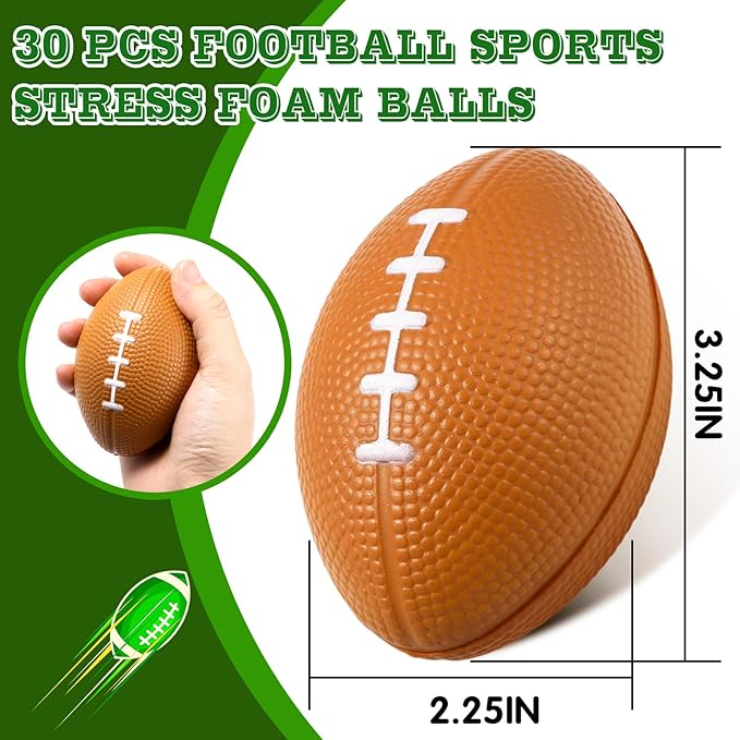 Blulu 30 Pack Mini Footballs Bulk 3.35" Kids Foam Stress Balls Football Party Favor Small Stress Sports Valentines Ball Toy for Birthday Homecoming Game Back to School Reward Gift Goodie Bag Stuffer