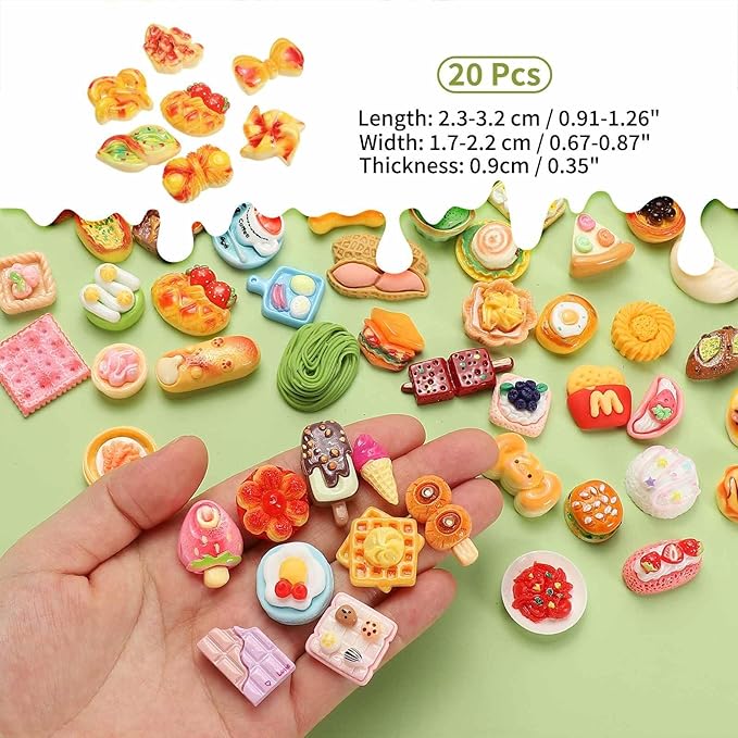 Dollhouse Miniature Food, Cute Mixed Bow Tie Bread Figures Toys Mini Resin Foods Trinkets for Pretend Play Kitchen Cooking Game & Doll House Decor (Mixing Colors, 20pcs)