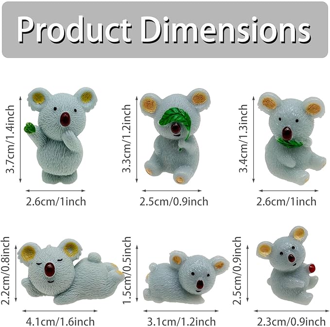 Cayway 12 PCS Miniature Koala Bear, Mini Koala Decor Fairy Garden Animals for Plant Pots Bonsai Craft, Micro Landscaping Decoration
