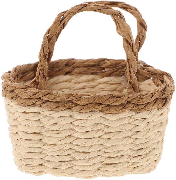 Totority Miniature Woven Basket for Dollhouse Realistic Handheld Prop for Home Decor Crafts and Photography Mini House Supplies Color