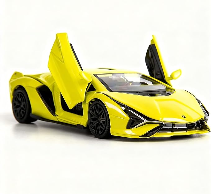 BDTCTK Lamborghini Sián FKP37 Diecast Car Models,1/36 Zinc Alloy Toy Pull Back Vehicles Toy Cars for Toddlers Kids Boys Girls Gift (Yellow)