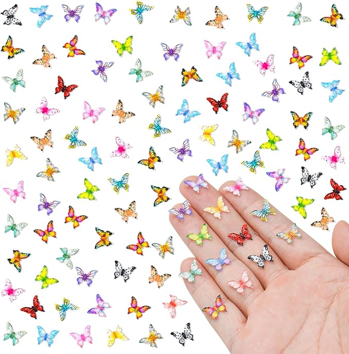 100 Pieces Tiny Butterfly Decor for Crafts Dollhouse Miniatures Resin Micro Butterfly for Dollhouse Fairy Garden Micro Landscaping Decoration
