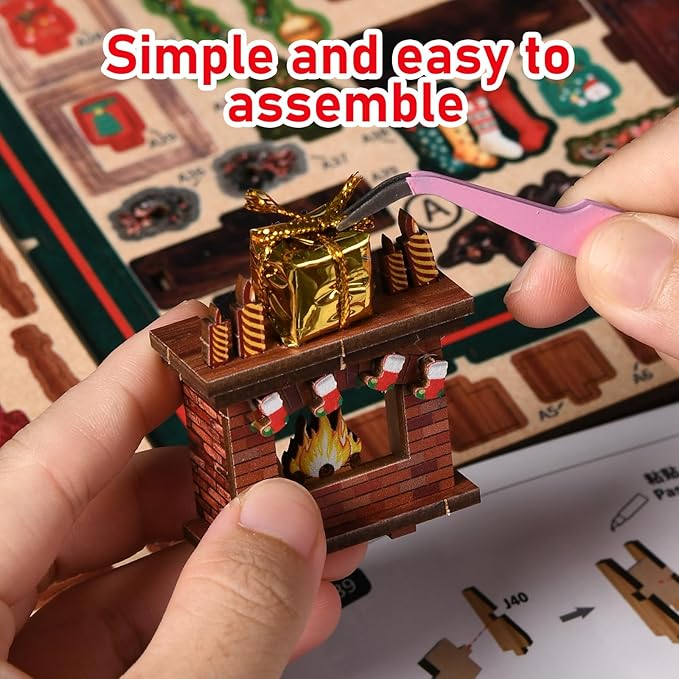 Book Nook Kit - DIY Miniature Dolls House Kit with Furniture and LED Light, 3D Puzzle Wooden Art Bookends, Model Kits for for Adults and Teens (Christmas Shop)