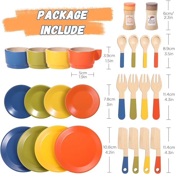 GAGAKU Wooden Play Food Sets for Kids Kitchen, Montessori Wooden Play Food Toys with Plates and Dishes for Toddler Boys & Girls Gifts