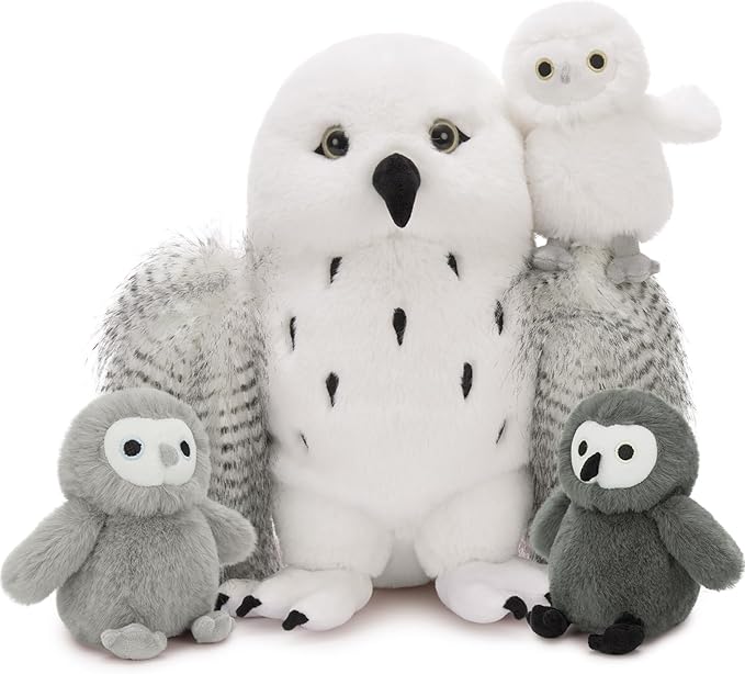 4Pcs Owl Plush Set, Giant Mother Owl Stuffed Animal with 3 Baby Owls Inside, 18" Cute Stuffed Owl for Girls Boys Kids, Soft Owl Plushie Gift for Christmas Birthday Baby Shower, White