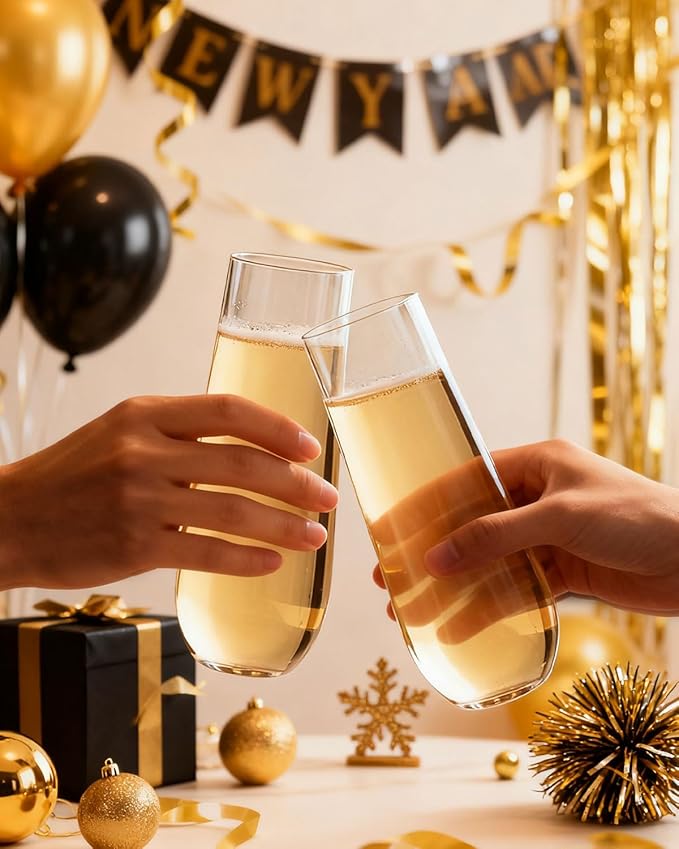 Ciaell 24 Pack Plastic Champagne Flutes - 9 Oz Disposable Champagne Glasses - Stemless Mimosa Glass for Parties & Weddings & Birthdays