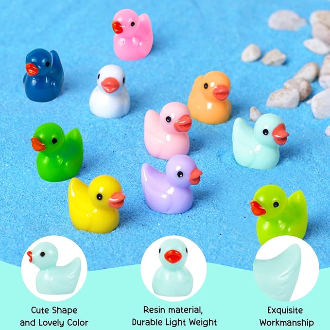 1000Pcs Mini Resin Duck Bulk Tiny Duck Miniature Ducks Figurine Dollhouse Duck for DIY Fairy Garden Landscape Aquarium Decoration Ornament Party to Hide, Toys Crafts Decor, 10 Colors