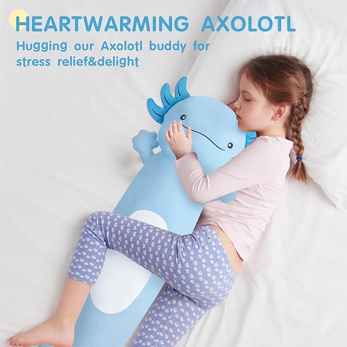 44 inch Cute Giant Blue Axolotl Plush Soft Body Pillow, Large Axolotl Stuffed Animals Toy, Squishy Plushies Gifts for Kids Boys Girls Birthday