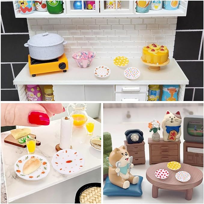 40 Pcs Plastic Miniature Plates Mini Miniature Kitchen Plates Cute Tableware Tray Dishes Dollhouse Ornaments for Landscape Dollhouse Garden Tea Party Decor
