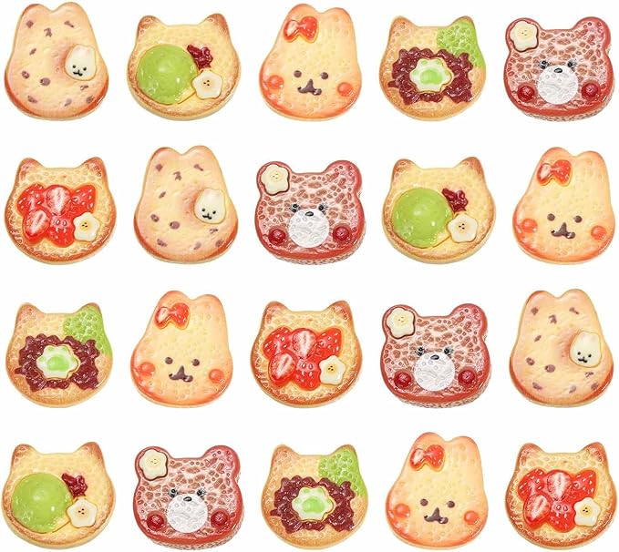 Dollhouse Miniature Food, Cute Mixed Animal Toast Figures Toys Mini Resin Foods Trinkets for Pretend Play Kitchen Cooking Game & Doll House Decor (Mixing Colors, 20pcs)