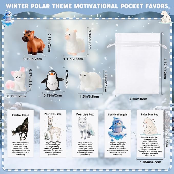 Suzile 25 Set Employee Appreciation Gifts Bulk Mini Polar Animal Figures Thank You Team Gift Pun Inspirational Card for Coworker Funny Resin Penguin Polar Bear Fox Alpaca Pony Office Favor