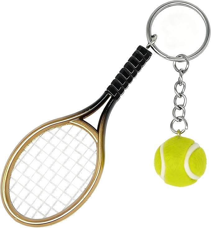 Moydolo Cute Mini Tennis Racket Keychain with Ball, Tennis Sport Lover Gifts Key Chain Ring