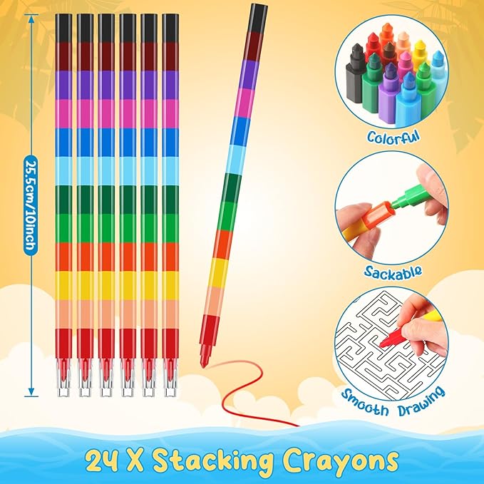 BenLouis Coloring Books for Kids With Stacking Crayons Set Mini Coloring Books Bulk for Ages 4-8-12 Small Activity Books for Birthday Party Gifts Goodie Bags Stuffers Travel（12+12Pcs Classic）