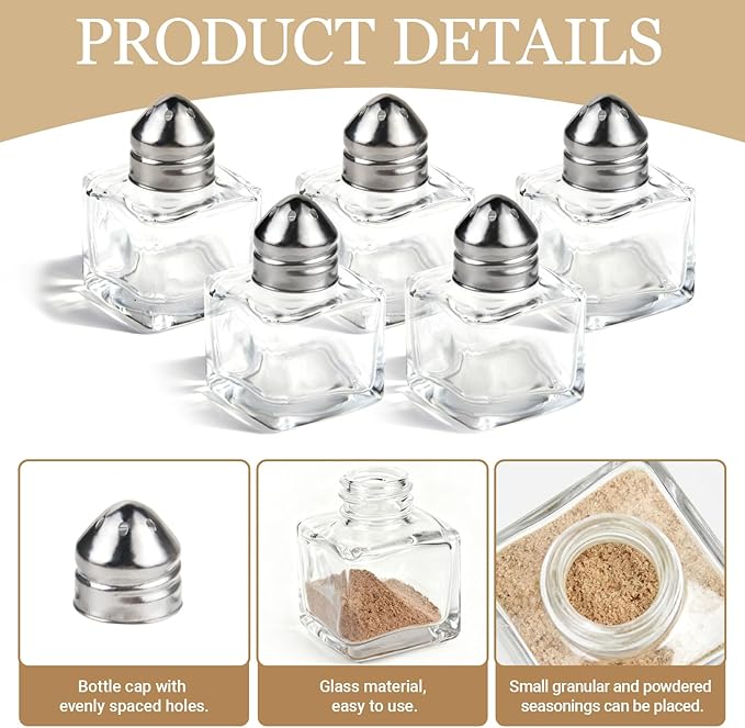 24 Pack Mini Salt and Pepper Shakers, 0.5 oz Glass Cube Shape Spice Shaker with Funnel, Seasoning Jars for Wedding Party Restaurant Home Kitchen (Silver)