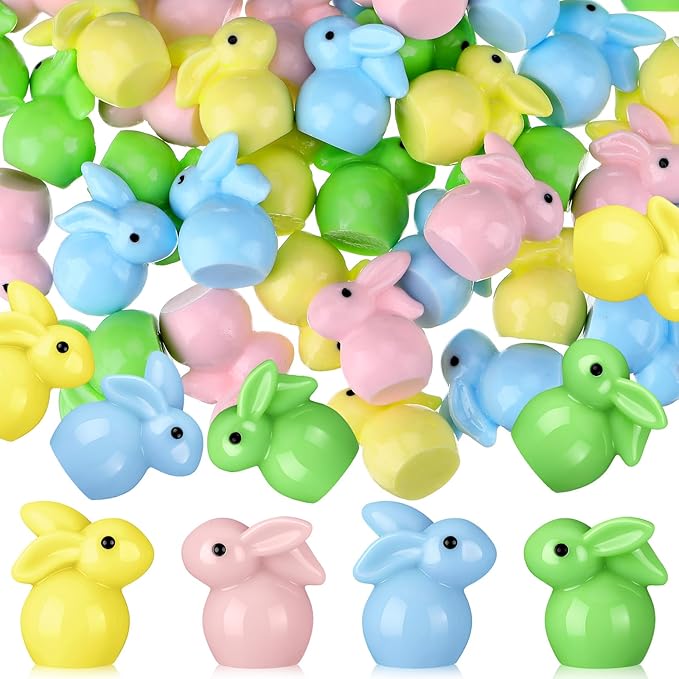 50 Packs Easter Decorations Bunny Figurines Mini Resin Bunny Figures Colorful Rabbit Statue Gifts Spring Rabbit Decorative Tabletop Centerpiece for Home Party Supplies Easter Basket Fillers