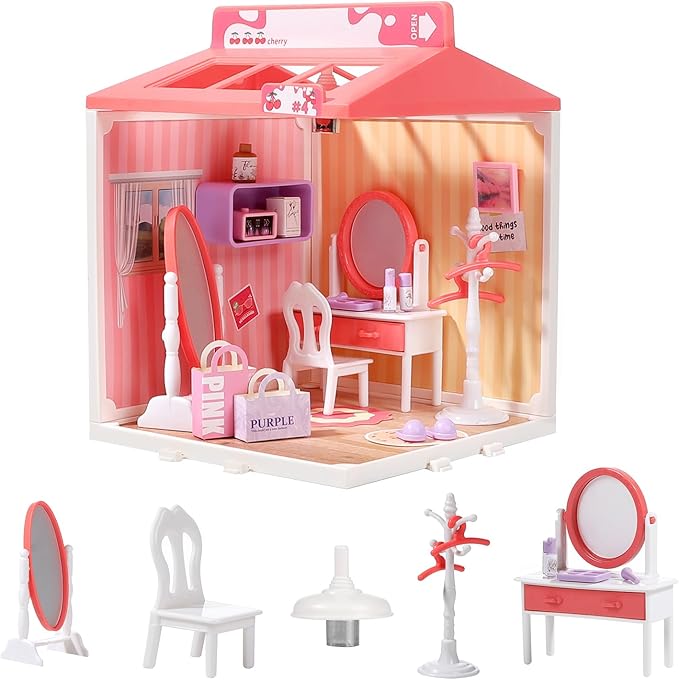 DIY Miniature House Play Kit, Home Play Toys for Boys and Girls, Children Aged 345678 in Home Scenes, immersive Experience of Life Scenes (Glamour Dreams Vanity)
