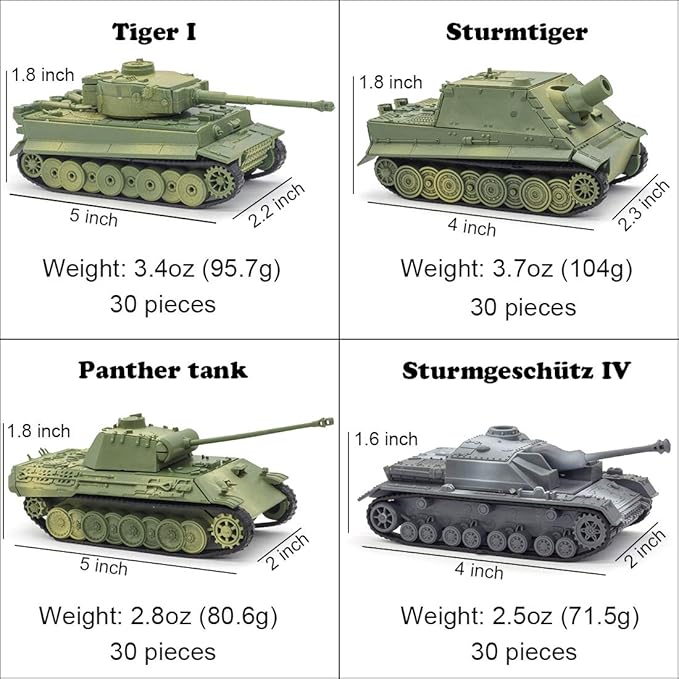 Kvvdi 4 Sets Upgrade 3D Puzzles Plastic Model Toy Tank Kit for Adults, Military Tiger Tank, Premium Scale Model Tanks Kits Collection