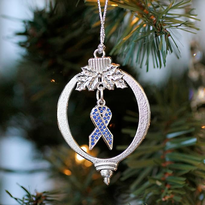 Inspired Silver - Blue Ribbon - Silver Christmas Ornament - Unique Charm Christmas Tree Ornament - Holiday Hanging Decoration