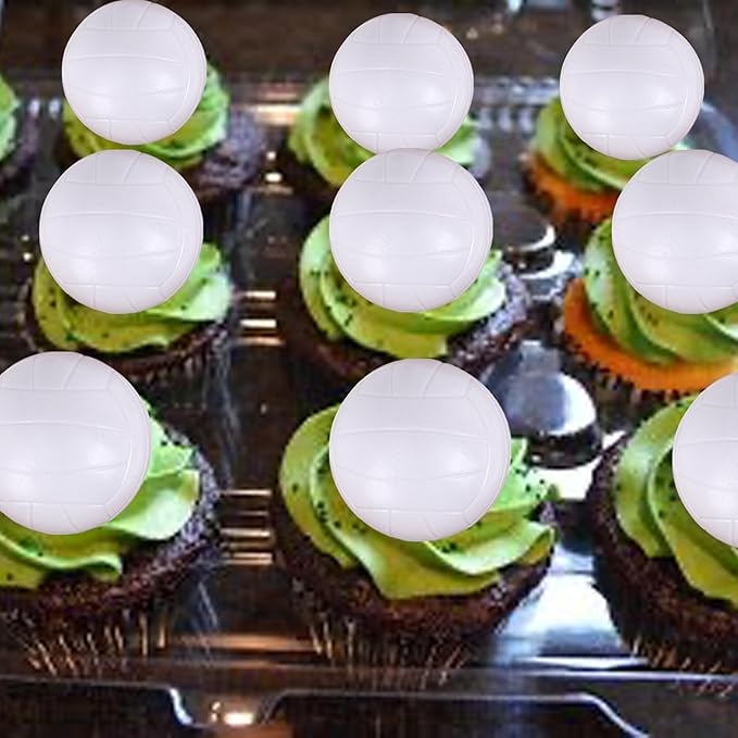 Rsstarxi 12 Pack 3D Volleyball Cupcake Toppers for Sports, Baby Shower & Kids Birthday Parties