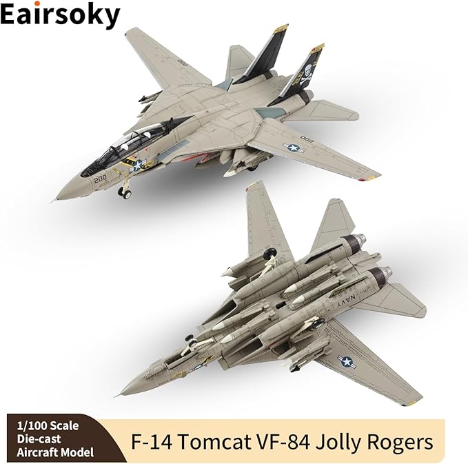 1:100 Scale F-14 F-14A Metal Fighter Jet Model Jolly Roger Military Die-cast Aircraft Models for Collection or Gift