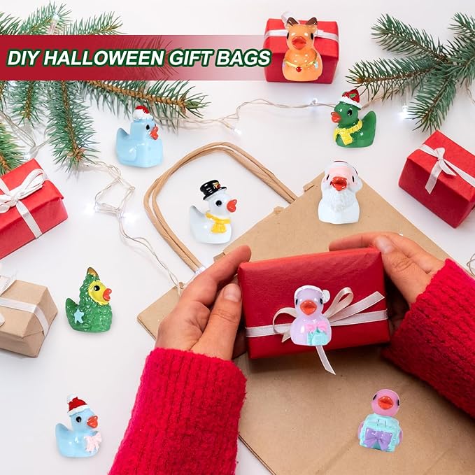 54 PCS Tiny Ducks Mini Resin Christmas Ducks Miniature Colorful Figures Ornament for Xmas, Craft, Dollhouse, Slime, Home Decorations (Christmas 3)