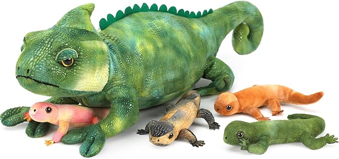 5Pcs Giant Lizard Plush, 27" Mother Iguana Stuffed Animal with 4 Baby Lizard Plushies, Bearded Dragon Plush Toy for Kids Boys Girls, Stuffed Chameleon for Christmas Birthday Gift