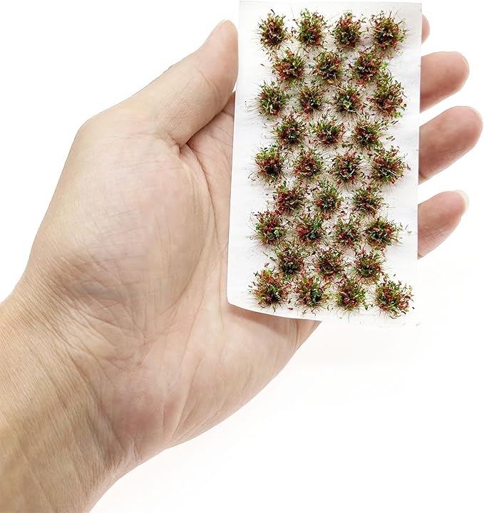 Woohome Static Grass Tufts Flower Cluster Vegetation Groups Miniature Flower Clusters for Terrain Railway Scenery Table Landscape, Red and Green