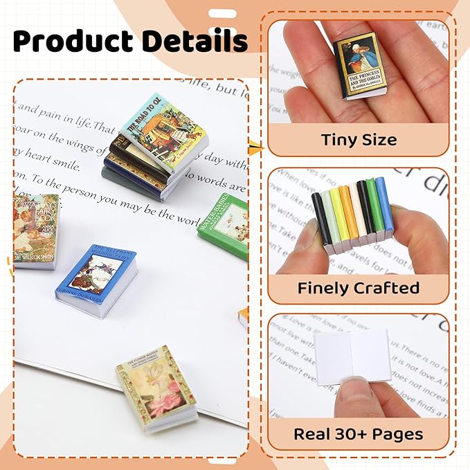 Mini Fairy Books, 24pcs 1:12 Scale Miniature Books, Dollhouse Books, Tiny Books for Dollhouse Accessories, Vintage Mini Bookshelf Decor, Miniatures Collectors