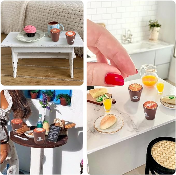 Cheriswelry 25Pcs Mini Resin Coffee Mug Food Drinks Decoration Miniature Coffee Cup Ornament Dollhouse Accessories 15x17mm for Kitchen Play Tableware Christmas Party Decor