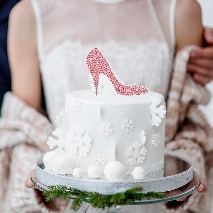 LINGTEER High Heel Pink Rhinestone Crystal Cake Topper Perfect for Birthday Wedding Anniversary Party Keepsake Sparkle Decoration